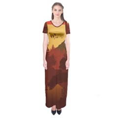 Japan Art Illustration Short Sleeve Maxi Dress