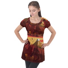 Japan Art Illustration Puff Sleeve Tunic Top by Grandong