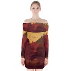 Japan Art Illustration Long Sleeve Off Shoulder Dress by Grandong