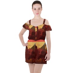 Japan Art Illustration Ruffle Cut Out Chiffon Playsuit by Grandong