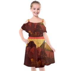 Japan Art Illustration Kids  Cut Out Shoulders Chiffon Dress by Grandong