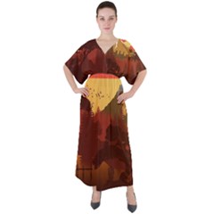 Japan Art Illustration V-neck Boho Style Maxi Dress by Grandong