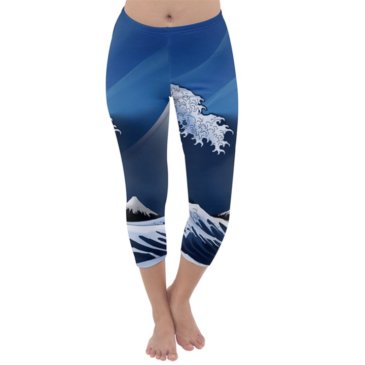 The Great Wave Off Kanagawa Capri Winter Leggings 