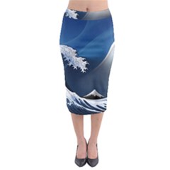 The Great Wave Off Kanagawa Midi Pencil Skirt by Grandong