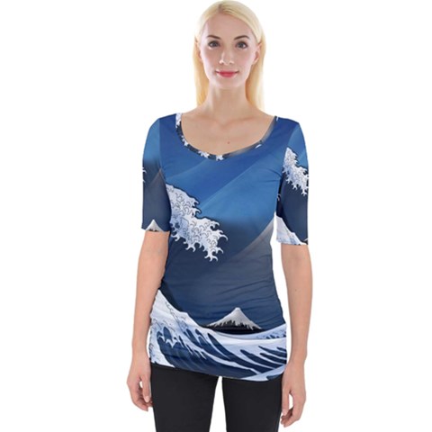 The Great Wave Off Kanagawa Wide Neckline Tee by Grandong