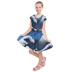 The Great Wave Off Kanagawa Kids  Short Sleeve Dress by Grandong