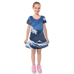 The Great Wave Off Kanagawa Kids  Short Sleeve Velvet Dress