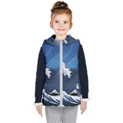 The Great Wave Off Kanagawa Kids  Hooded Puffer Vest