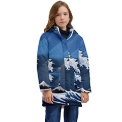 The Great Wave Off Kanagawa Kids  Hooded Longline Puffer Jacket