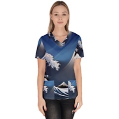 The Great Wave Off Kanagawa Women s V-neck Scrub Top