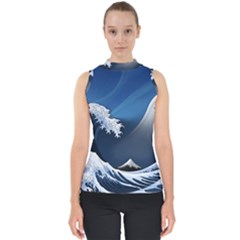 The Great Wave Off Kanagawa Mock Neck Shell Top