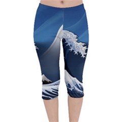 The Great Wave Off Kanagawa Velvet Capri Leggings  by Grandong