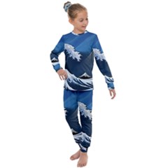 The Great Wave Off Kanagawa Kids  Long Sleeve Set  by Grandong