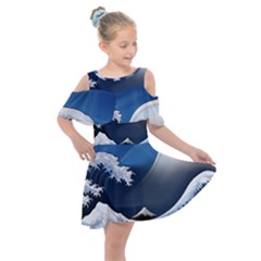 The Great Wave Off Kanagawa Kids  Shoulder Cutout Chiffon Dress