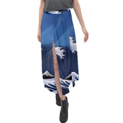 The Great Wave Off Kanagawa Velour Split Maxi Skirt