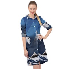 The Great Wave Off Kanagawa Long Sleeve Mini Shirt Dress by Grandong