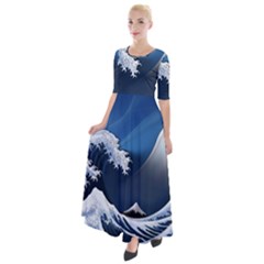 The Great Wave Off Kanagawa Half Sleeves Maxi Dress