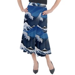 The Great Wave Off Kanagawa Midi Mermaid Skirt by Grandong