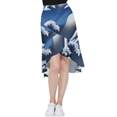 The Great Wave Off Kanagawa Frill Hi Low Chiffon Skirt