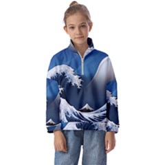 The Great Wave Off Kanagawa Kids  Half Zip Hoodie