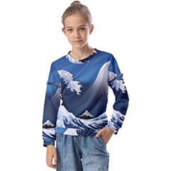 The Great Wave Off Kanagawa Kids  Long Sleeve Tee With Frill 