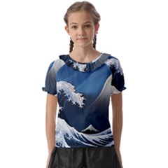 The Great Wave Off Kanagawa Kids  Frill Chiffon Blouse by Grandong