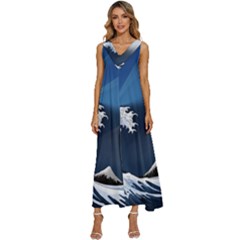 The Great Wave Off Kanagawa V-neck Sleeveless Loose Fit Overalls