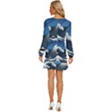 The Great Wave Off Kanagawa Long Sleeve Waist Tie Ruffle Velvet Dress View4