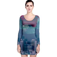 The Sun City Tokyo Japan Volcano Kyscrapers Building Long Sleeve Bodycon Dress