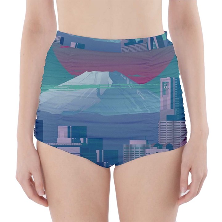 The Sun City Tokyo Japan Volcano Kyscrapers Building High-Waisted Bikini Bottoms