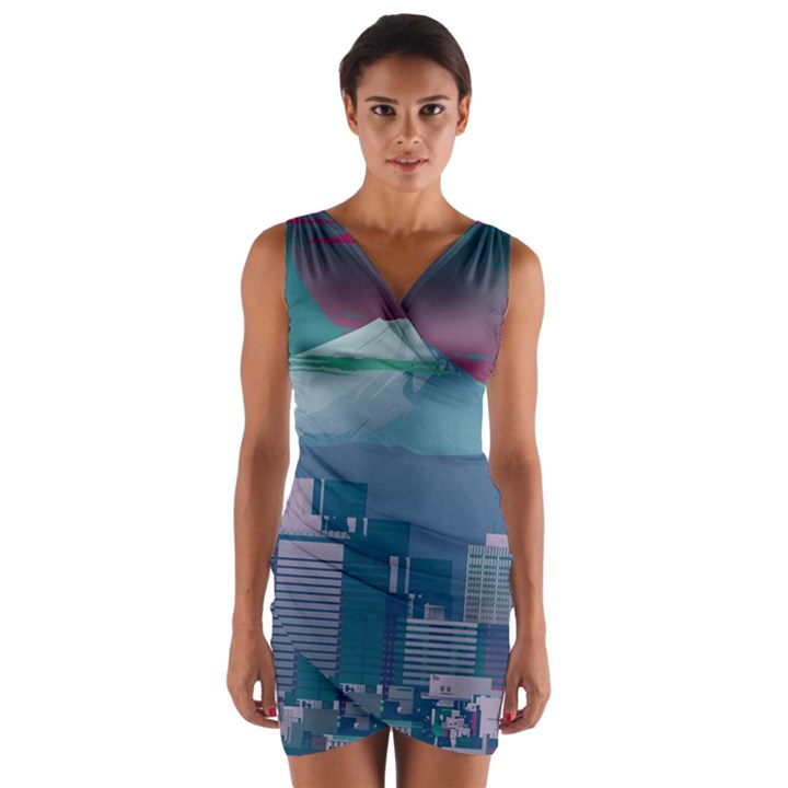 The Sun City Tokyo Japan Volcano Kyscrapers Building Wrap Front Bodycon Dress