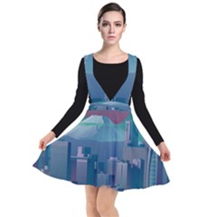 The Sun City Tokyo Japan Volcano Kyscrapers Building Plunge Pinafore Dress by Grandong