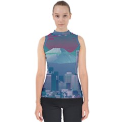 The Sun City Tokyo Japan Volcano Kyscrapers Building Mock Neck Shell Top by Grandong