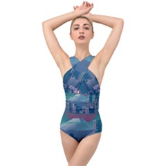 The Sun City Tokyo Japan Volcano Kyscrapers Building Cross Front Low Back Swimsuit by Grandong