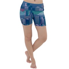 The Sun City Tokyo Japan Volcano Kyscrapers Building Lightweight Velour Yoga Shorts by Grandong