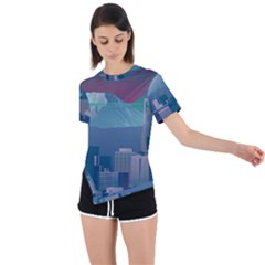 The Sun City Tokyo Japan Volcano Kyscrapers Building Asymmetrical Short Sleeve Sports Tee by Grandong