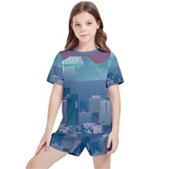 The Sun City Tokyo Japan Volcano Kyscrapers Building Kids  Tee And Sports Shorts Set by Grandong