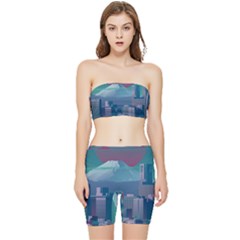 The Sun City Tokyo Japan Volcano Kyscrapers Building Stretch Shorts And Tube Top Set by Grandong