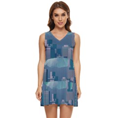 The Sun City Tokyo Japan Volcano Kyscrapers Building Tiered Sleeveless Mini Dress by Grandong