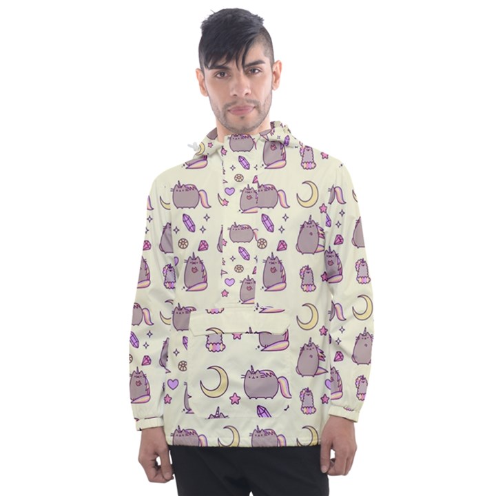 Beautiful Beauty Cartoon Cat Men s Front Pocket Pullover Windbreaker