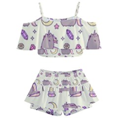 Beautiful Beauty Cartoon Cat Kids  Off Shoulder Skirt Bikini by Grandong