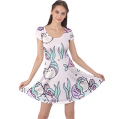 Cartoon Cat Cute Animal Design Drawing Illustration Kawaii Cap Sleeve Dress by Grandong