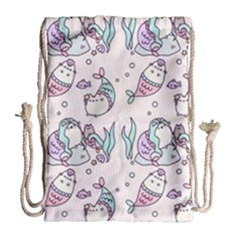 Cartoon Cat Cute Animal Design Drawing Illustration Kawaii Drawstring Bag (large) by Grandong