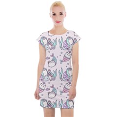 Cartoon Cat Cute Animal Design Drawing Illustration Kawaii Cap Sleeve Bodycon Dress by Grandong