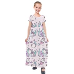 Cartoon Cat Cute Animal Design Drawing Illustration Kawaii Kids  Short Sleeve Maxi Dress by Grandong