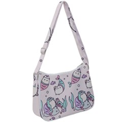 Cartoon Cat Cute Animal Design Drawing Illustration Kawaii Zip Up Shoulder Bag