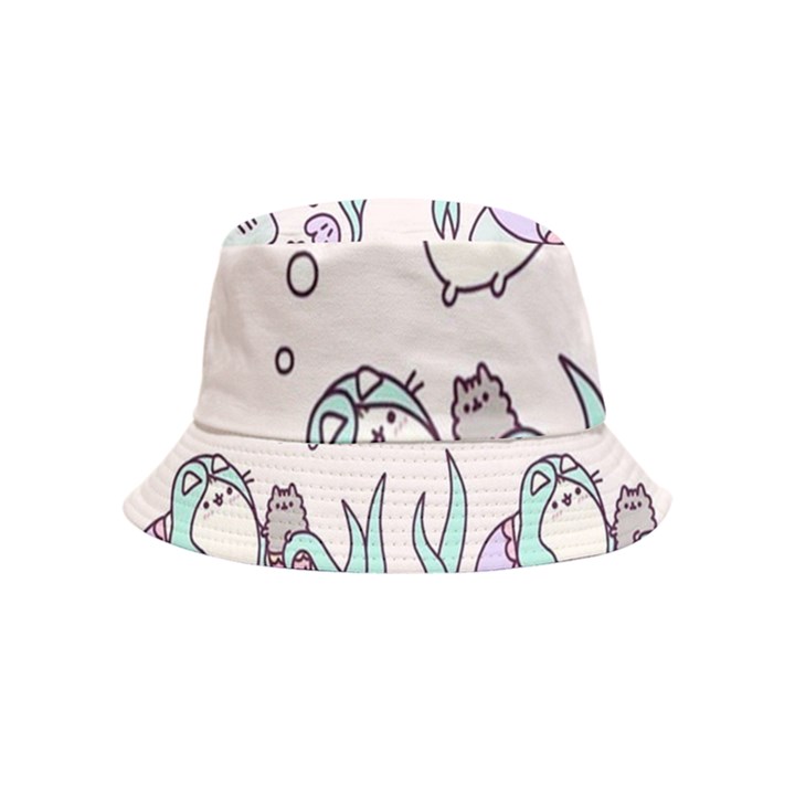 Cartoon Cat Cute Animal Design Drawing Illustration Kawaii Bucket Hat (Kids)