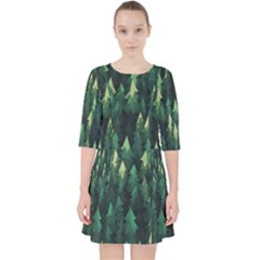 Forest Illustration Quarter Sleeve Pocket Dress