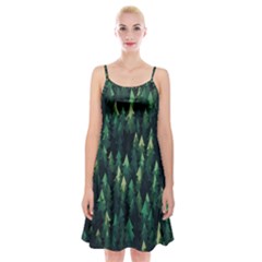 Forest Illustration Spaghetti Strap Velvet Dress