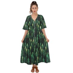 Forest Illustration Kimono Sleeve Boho Dress by Grandong